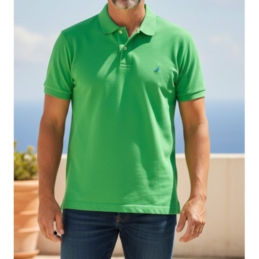 Nautica Mens L Classic Pique Polo Shirt Bright‎ Green Short Sleeve